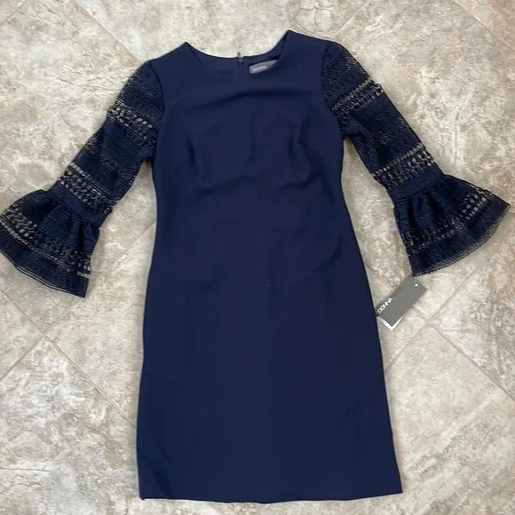 Donna Ricco Lace-Sleeve Sheath Dress - Blue 2